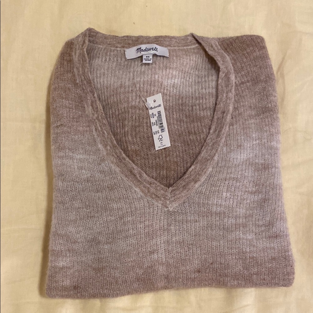 Madewell Brown V-Neck Sweater Ribbed Knit